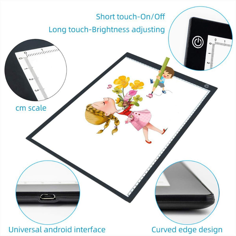 HOKONE A4 LED Light Box Tracer USB Power Cable Ultra-Thin Portable Dimmable Brightness LED Artcraft Tracing Light Box Light Pad for Artists Drawing Sketching Animation Stencilling X. black