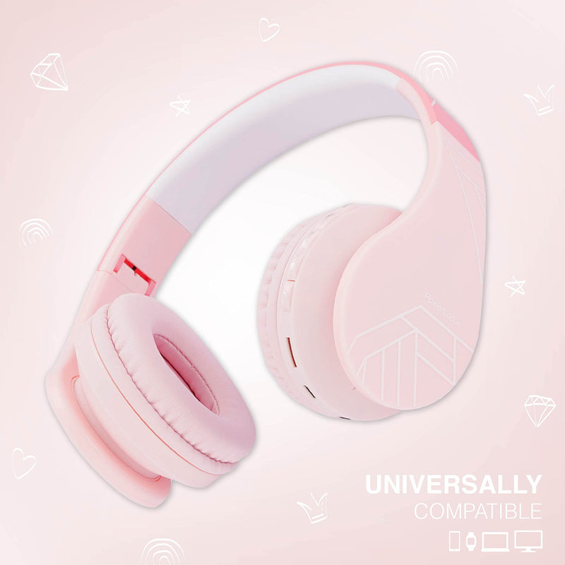 [AUSTRALIA] - Bluetooth Headphones for Kids, PowerLocus Wireless Foldable Headphones Over Ear, Headphone with Microphone, 85DB Volume Limit, Wireless and Wired Headset with Micro SD, FM for Cellphones, Tablets, PC Pink 