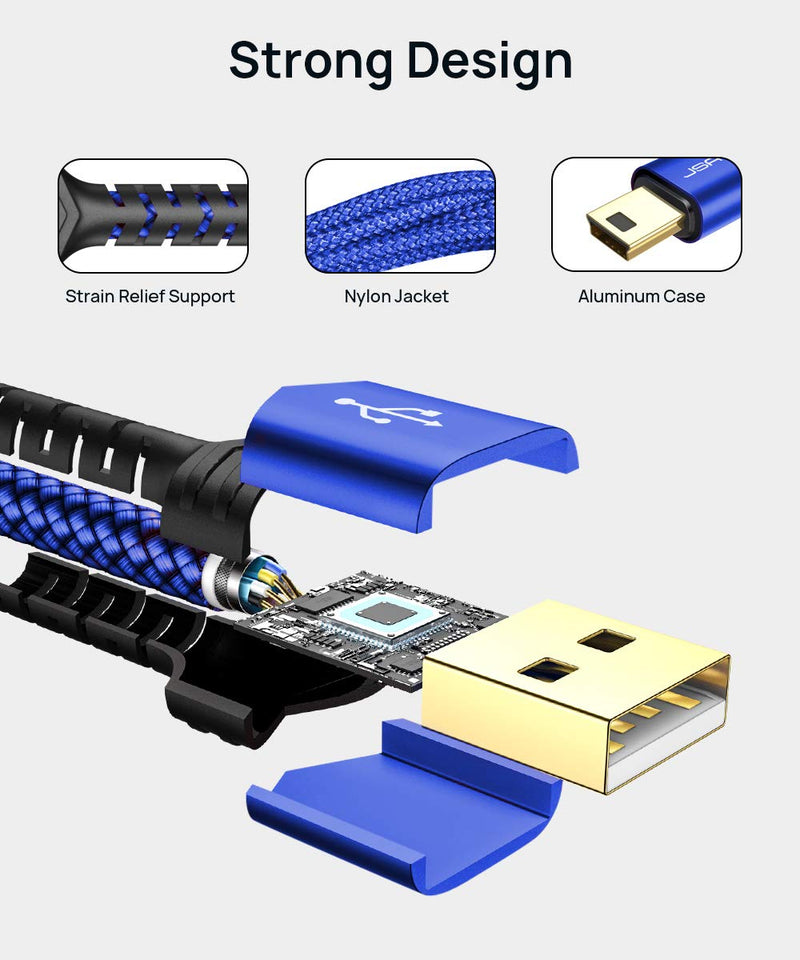 Mini USB Cable[2-Pack 6.6ft+6.6ft] JSAUX USB 2.0 A to Mini B Cable Charging Cord Compatible with Ti-84 Plus CE Graphing Calculators, PS3 Controller, GoPro, Digital Camera, GPS Receiver, Dash Cam Blue