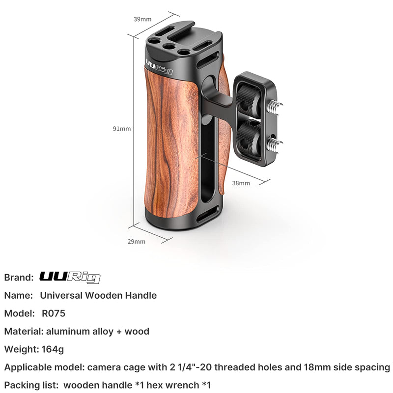 R075 Wooden Handle Grip Left Right Compatible for Sony A6400 A6600 A7III A7IV Nikon Canon Panasonic Camera Cage, for iPhone/Smartphone Video Rig Video-graphy Accessories Mobile Filming 1/4" Bracket