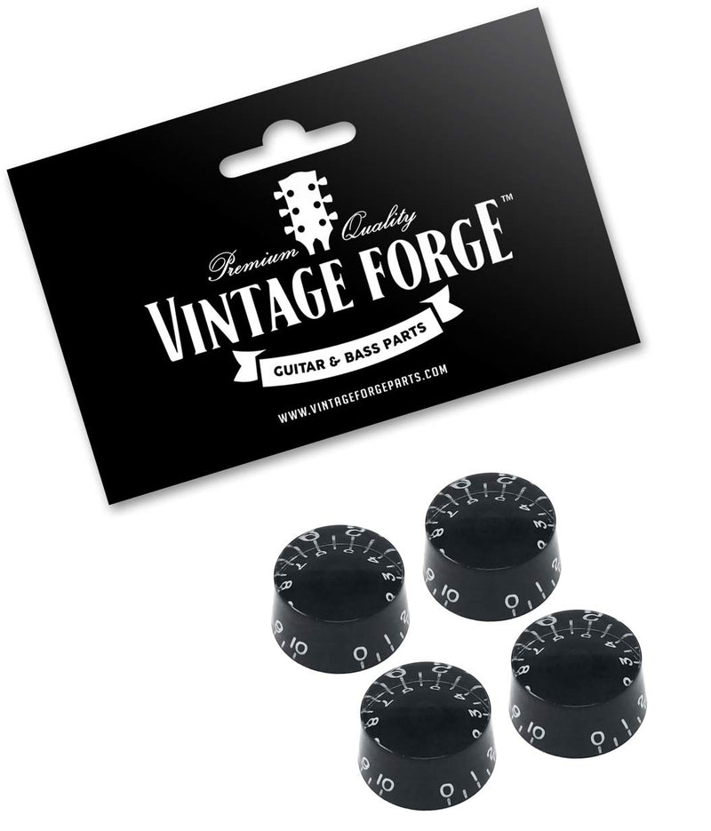 Vintage Forge Black Speed Knobs for Gibson Les Paul SG Electric Guitar (Set of 4) Fits 24 Fine-Spline USA (Imperial) Split Shaft Pots Recessed RS24US-BLK4