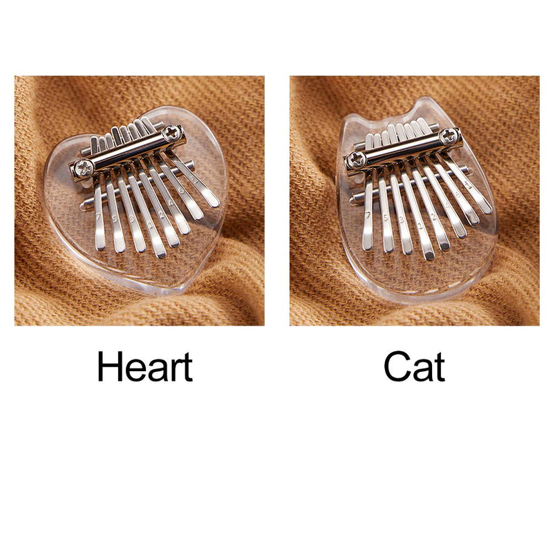 Thumb Piano, Portable Cute Mini Kalimba Beginner Musical Instrument | 8 Keys Transparent Acrylic Handheld Keyboard Pocket Finger Pendant for Children Gift heart