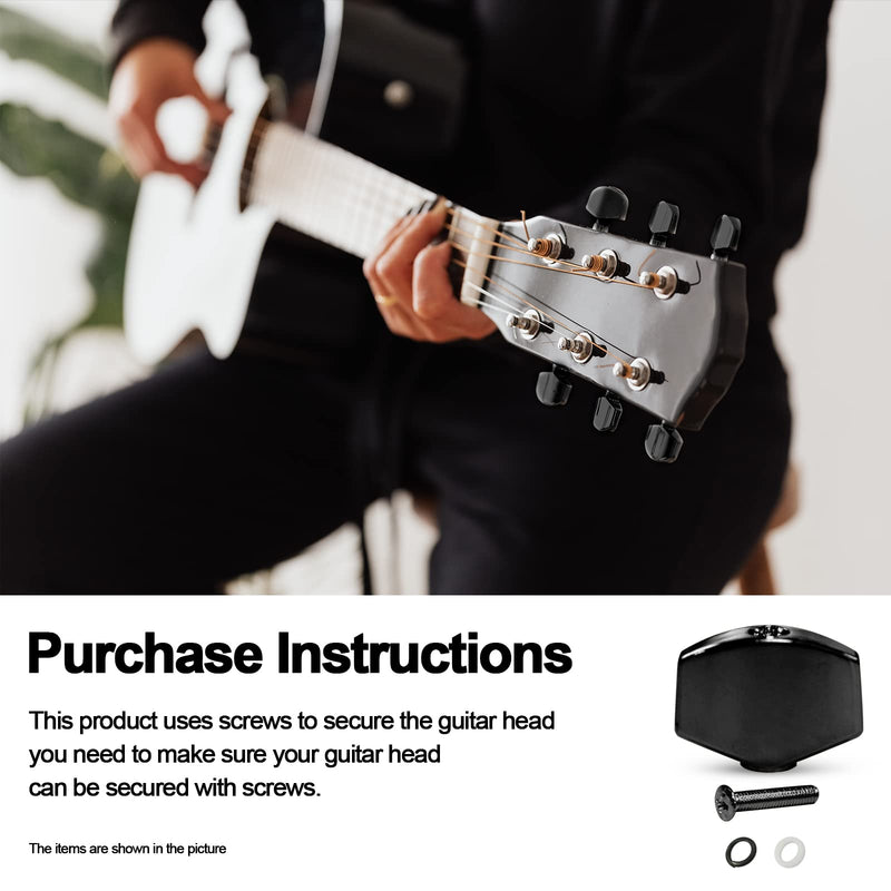 MAXCHEER 6PCS Metal Big Square Shape Guitar Tuning Peg Tuners Machine Head Replacemen Buttons knob Handle Tip (Black) Black