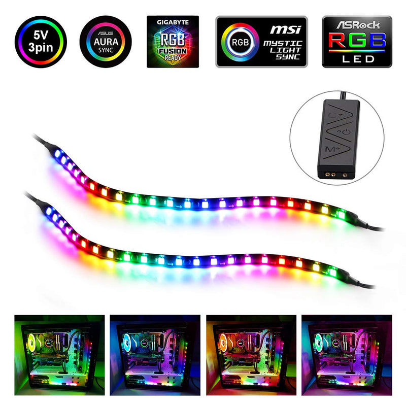 [AUSTRALIA] - PC Addressable RGB LED Strip Lights Kit - Magnetic Rainbow PC Case Lighting, 2PCS 42LEDs ARGB Strip for 5V 3pin RGB Header Motherboard Asus Aura, Asrock RGB Led, Gigabyte RGB Fusion, MSI Mystic Light 