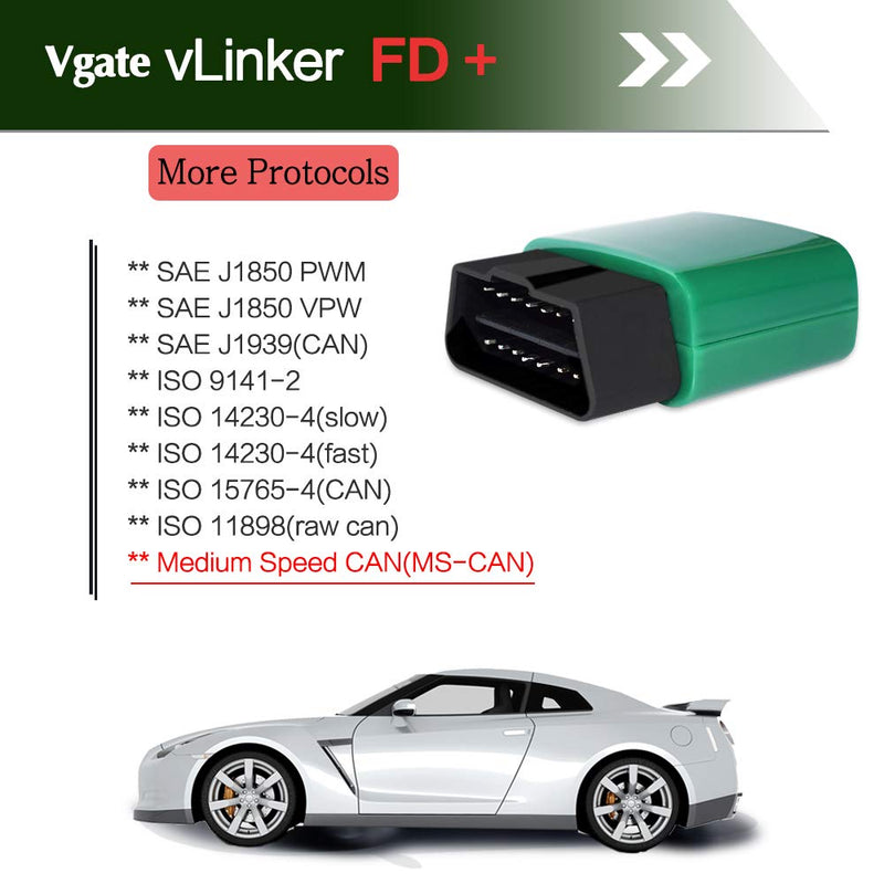 Vgate vLinker FD+ OBD2 Bluetooth Scan Tool, Diagnostic Code Reader for iOS, Android, and Windows - Made for FORScan FD+ BLE4.0 - Android & iOS & Windows