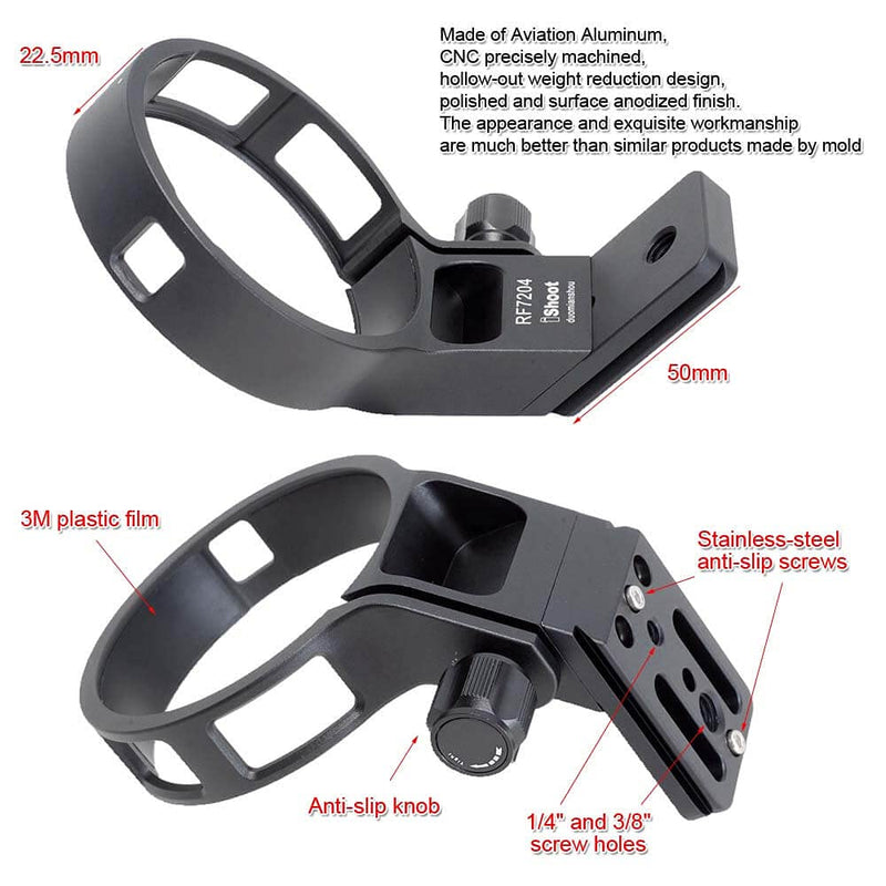 iShoot Metal Lens Collar Tripod Mount Ring Compatible with Canon RF 70-200 f/4L is USM, Lens Support Holder Bracket Bottom is Arca-Swiss Fit Quick Release Plate Dovetail Groove for Arca Tripod Clamp