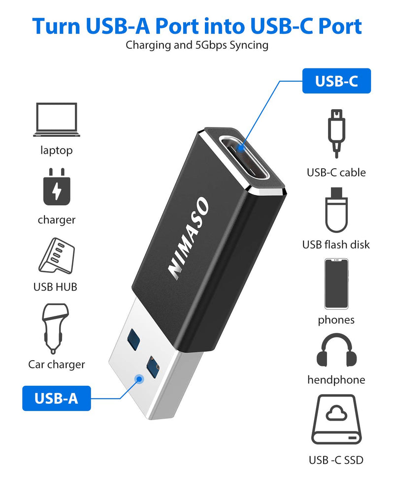 USB C to USB 3.0 Adapter, Nimaso USB C Female to USB Male Adapter, USB C 3.1 Gen 1 Adapter 5Gbps Compatible with iPhone 11 12 Pro Max, iPad 2020, Samsung Galaxy S21 S21+ S21 Ultra Note 10,Google Pixel