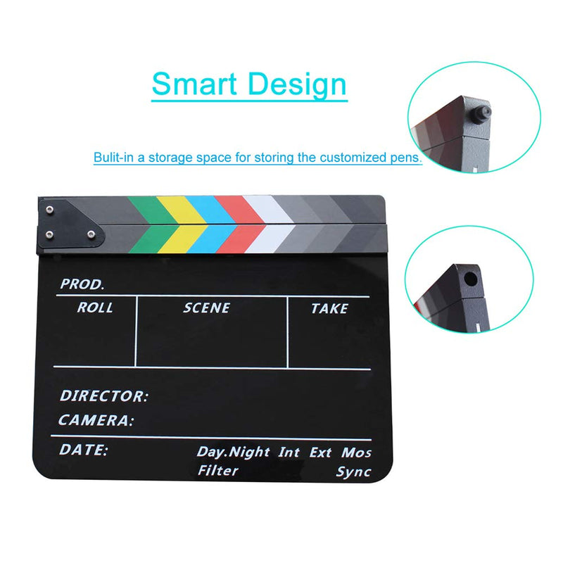 Coolbuy112 Movie Directors Clapboard, Photography Studio Video TV Acrylic Clapper Board Dry Erase Film Slate Cut Action Scene Clapper with a Magnetic Blackboard Eraser and Two Custom Pens, Black