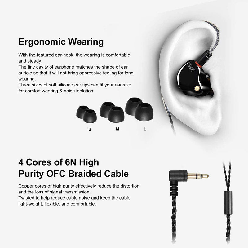 DCMEKA in Ear Monitor Headphones, Superior Sound Wired Earbuds with Tesla Magnet, Professional Sound Isolating Earphones for Singers/Drummers/Musicians, MMCX Connector IEM Earphones (Black UV Coating) No Mic Black UV Coating,3.5mm jack