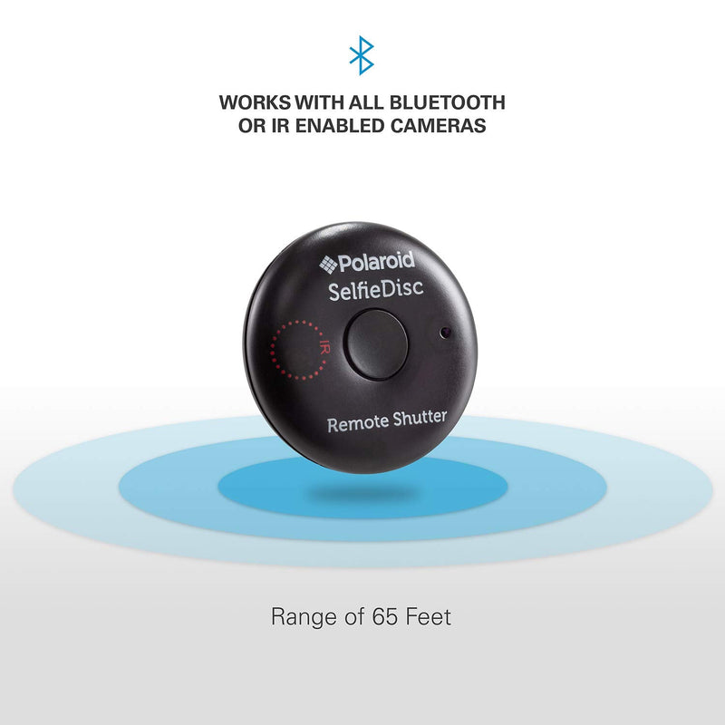 Polaroid SelfieDisc Enhanced IR Remote Shutter Release for SLR Cameras & Bluetooth Enabled Digital Cameras Compatible w/iOS, Android, Canon, Nikon, Sony, Pentax - Includes FREE Mobile App