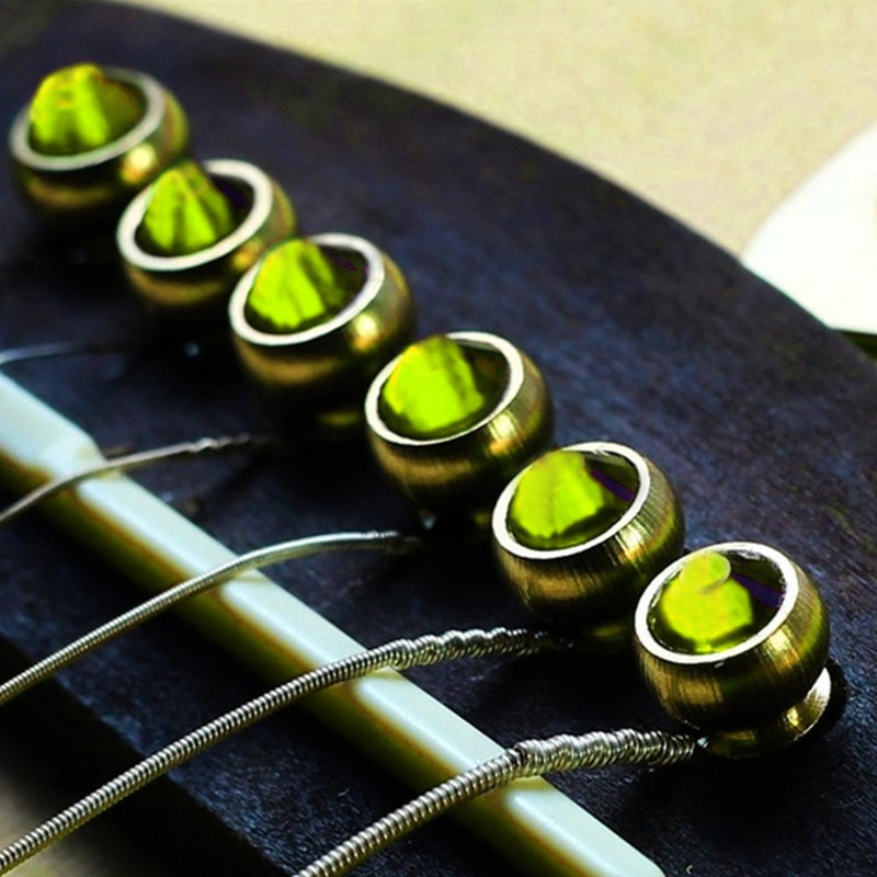 6Pcs Acoustic Guitar Bridge Pin Brass Bridge Pins with Beautiful Crystal Glass Dot (Green)