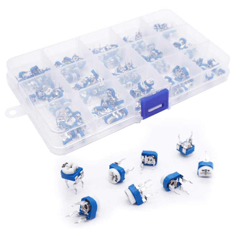TWTADE 150Pcs 6mm Variable Resistor Potentiometer Assortment Kit 15 Values 100 ohm-2M ohm in Plastic Box DWJ-150P