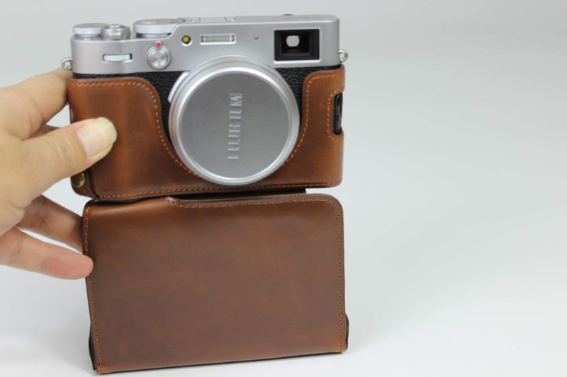 [AUSTRALIA] - Full Protection Bottom Opening Version Protective PU Leather Camera Case Bag for Fuji Fujifilm x100v Dark Brown 