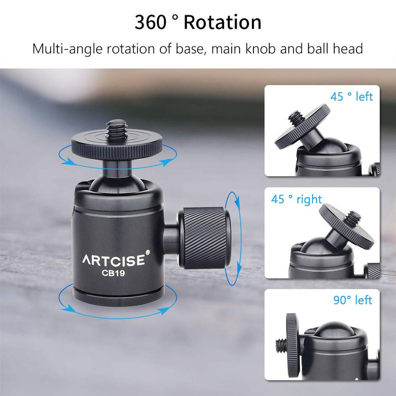 Mini Ball Head ARTCISE CB19 CNC Machining Tripod Ball Head Portable Small Aluminum Alloy Ball Head 360 Degree Rotating Head for Phone & Light Weight Camera, Max Load 6.6lbs/3kg