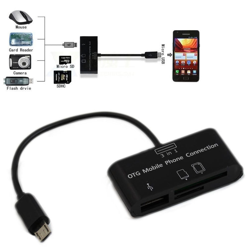 MXTECHNIC 3 in 1 Micro USB OTG Host Adapter SD Card Reader Camera Card Reader Hub, OTG Mobile Phone Connection Host, USB 2.0 SD Card Adapter Kit for Android/Computer/Printer