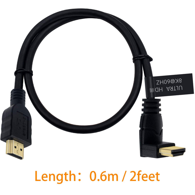 Poyiccot 8K HDMI Cable 2feet, HDMI 2.1 Cable 90 Degree Down Angle HDMI Male to Male 8K HDMI Cable 48gbps 2.1 Cable Support 8K@60Hz 4K@120 7680P 8K HDMI2.1 Cable for TV/Xbox /PS4 /PS5(M/M Down) Down Angle 8K HDMI Cable