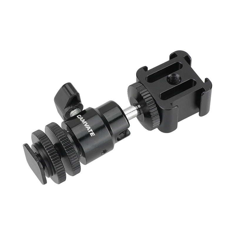 CAMVATE Adjustable 1/4"-20 Ball Head Support with Shoe Mount Adapter + 3-Way Cold Shoe Mount Bundle - 2889