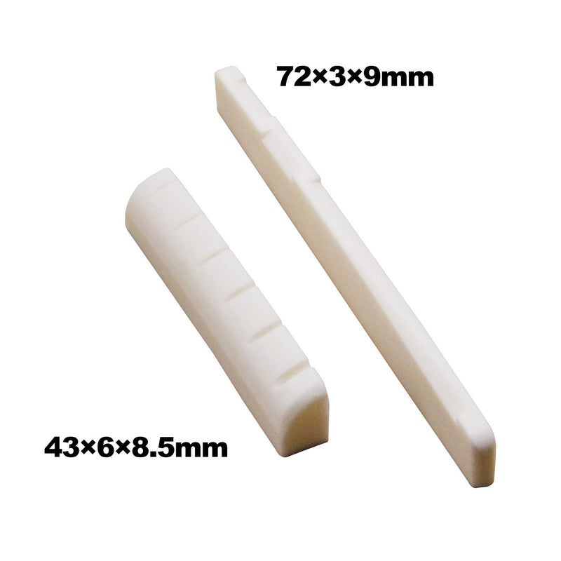 Blisstime 2 Sets (4pcs) 6 String Acoustic Guitar Bone Bridge Saddle and Nut, Made of Real Bone with 9 Pcs Sand Paper, Stainless Steel Needle Files of 13 Sizes