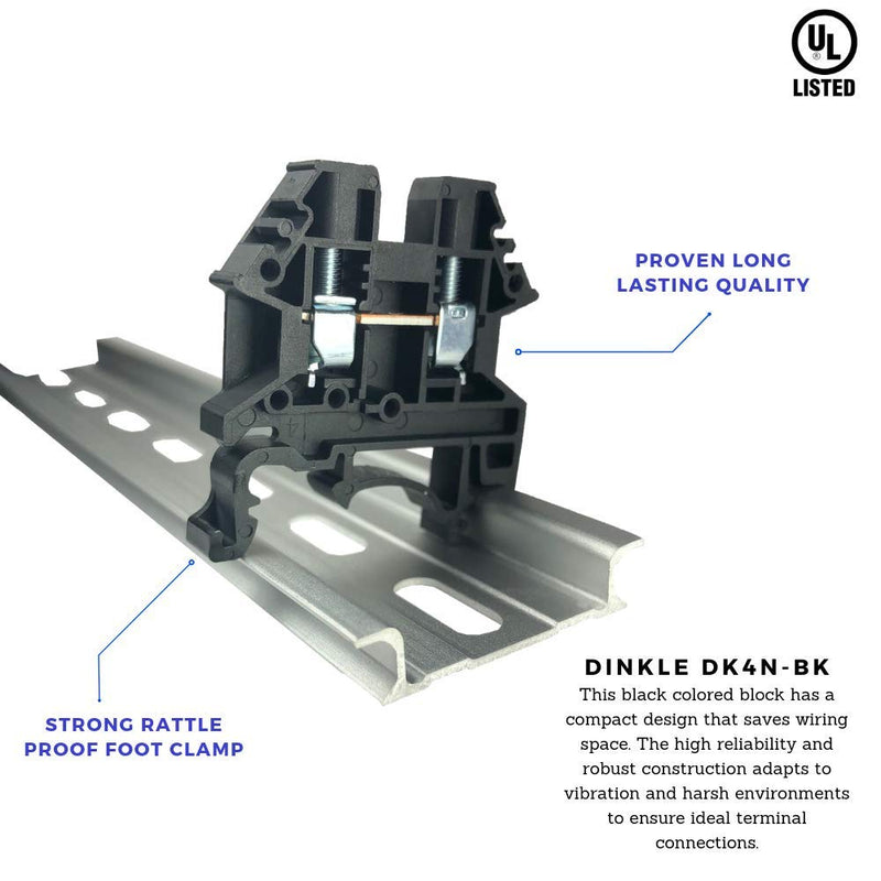 [AUSTRALIA] - Dinkle DK4N-BK DIN Rail Terminal Block Screw Type UL 600V 30A 10-22AWG, Pack of 100 