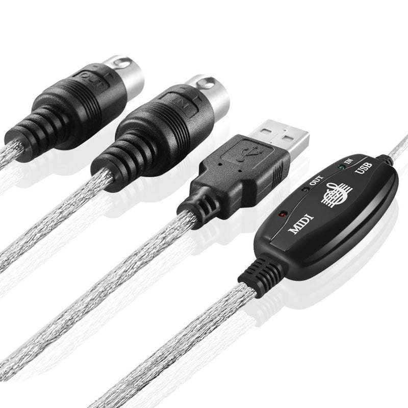 TNP USB to MIDI Cable Converter 2 IN 1 PC to Synthesizer Music Studio Keyboard Interface Wire Plug Controller Adapter Cord 16 Channels Supports Computer Laptop Windows and Mac USB-A to MIDI Cable