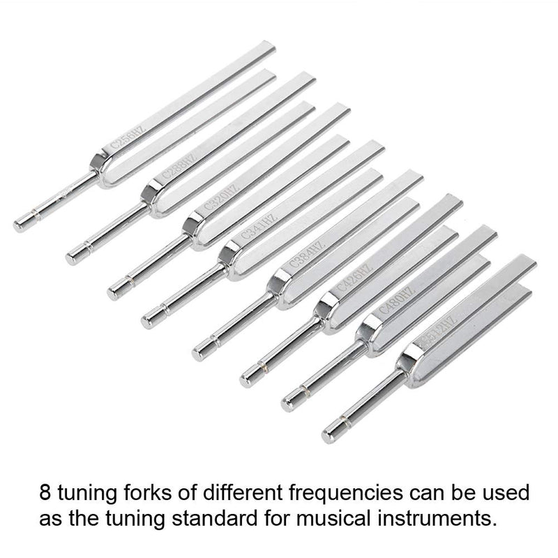 Aluminium Medical Tuning Fork Kit, 8pcs Ifferent Frequency Tuning Fork Set with Wooden Outer Packaging and Hammer, for Physics Vibration Therapy Music Room Sound Healing Musical Instrument