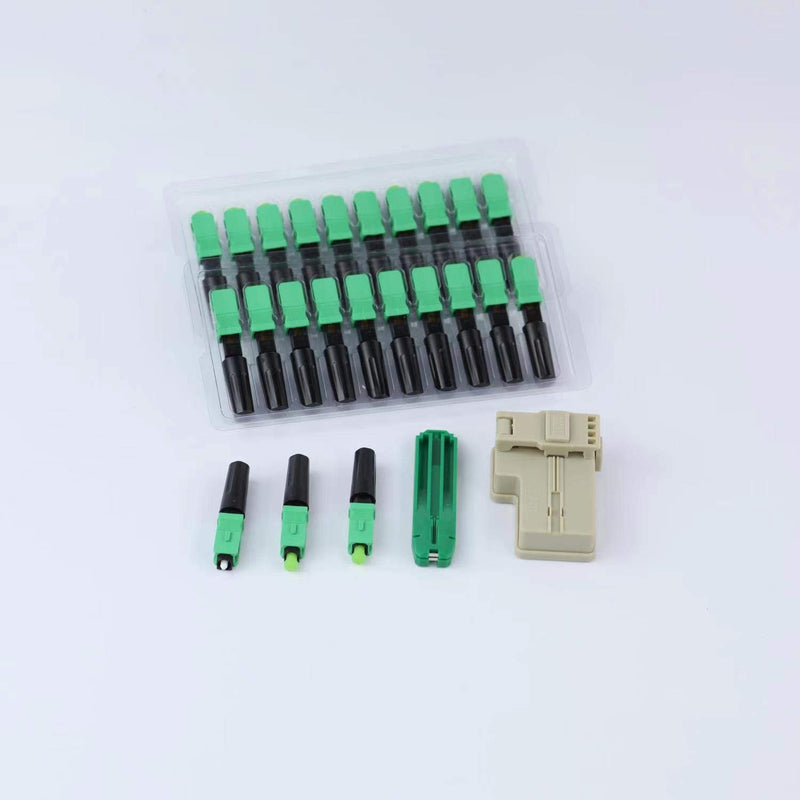 100pcs LEITE SC APC Fiber Optic Quick Connector with Matched Tools Fiber Reusable Connectors Single Mode SM 9/125 Mechanical Fast Connectors Adapter for FTTH CATV Network Instrument Standard Packaging