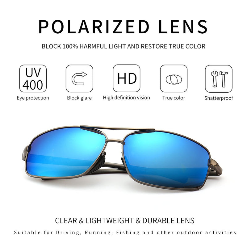 SUNGAIT Ultra Lightweight Rectangular Polarized Sunglasses UV400 Protection Gunmetal Frame/Blue Mirror Lens