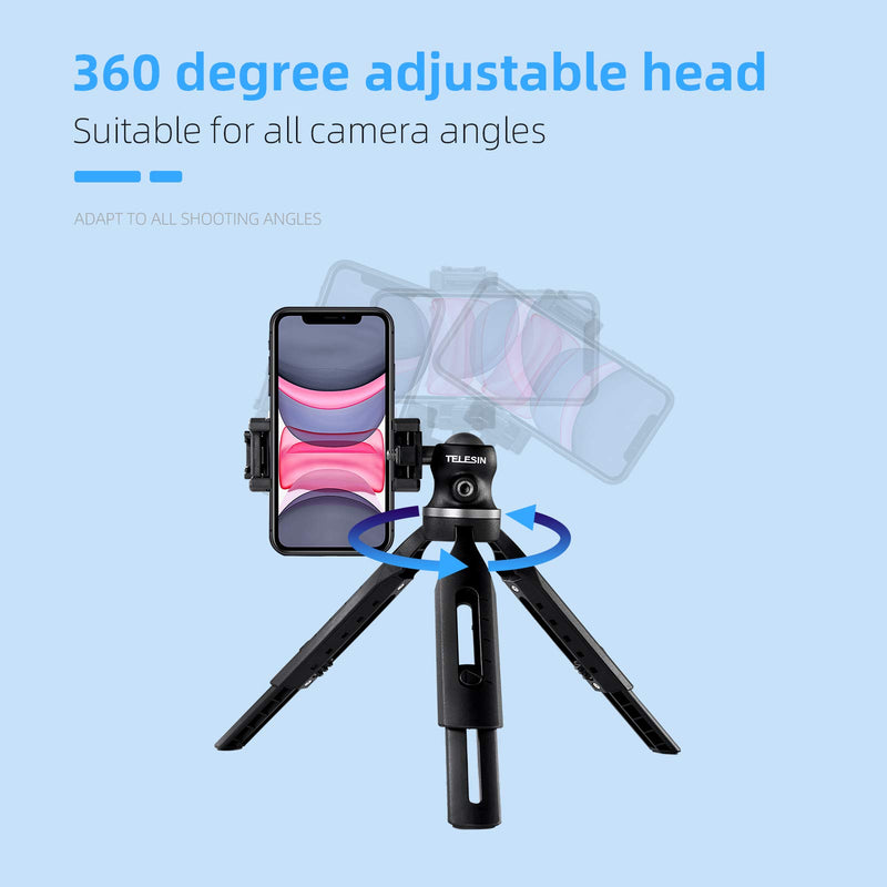 Camera Tripod, Portable Phone Stand Tripod 360 Degree Rotation with Phone Holder Cold Shoe Mount for iPhone Samsung Canon Nikon Sony GoPro Video Vlogging Live Streaming Tripod B