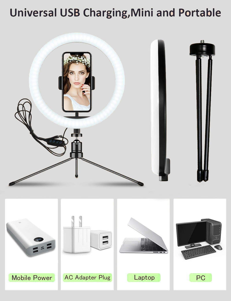 10.2’’ Selfie Ring Light with Tripod Stand&Phone Holder,BEIDSKE Dimmable Desktop LED Beauty Camera Ringlight for Live Stream/Makeup/YouTube Video/Vlog/TIK Tok, Compatible with iPhone & Android