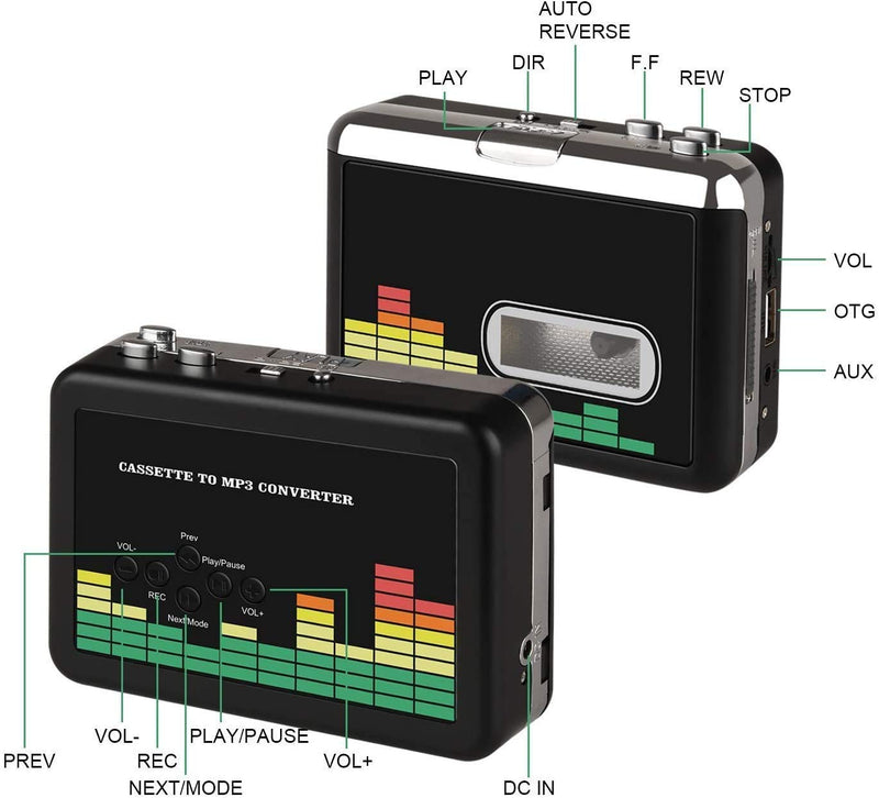 USB Cassette Player Tape to MP3 Converter, Portable Walkman Audio Music Player Cassette-to-MP3 Converter with Earphones, No PC Required