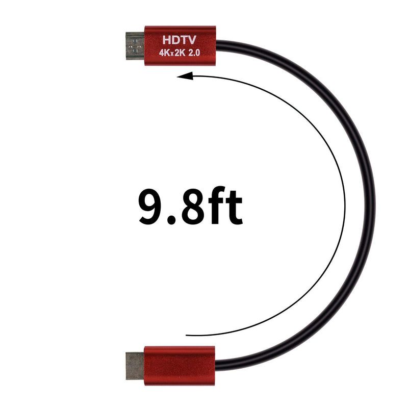 4K HDMI Cable, 2.0 18Gbps High Speed Monitor Cables Display Port Supports 1080P 3D, Ethernet, Audio Return (9.8ft) 9.8ft