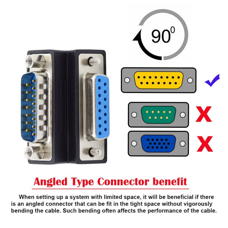 xiwai DB15 Serial Adapters D-SUB 15-pin RS232 D-subminiature Adapter Male to Female with Screw Nuts DB Connector Up 90 Degree Angled Up Angled