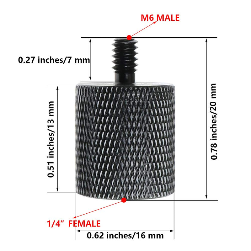 Huakun 4 Pcs International Standard 1/4" Female to M6 Male Threaded Screw Adapter Standard Tripod Mounting Thread Camera Screw Adapter Converter