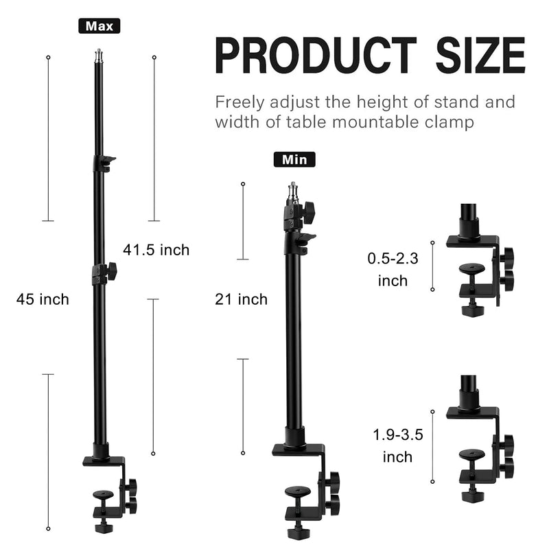 Tinpops Camera Desk Mount Stand, 21-41.5'' Adjustable Desktop C-Clamp Mounting Stand, Aluminum Tabletop Light Stand with 1/4'' Screw Tip for DSLR Camera, Photography Video Light, Live Streaming 21-41.5 Inch