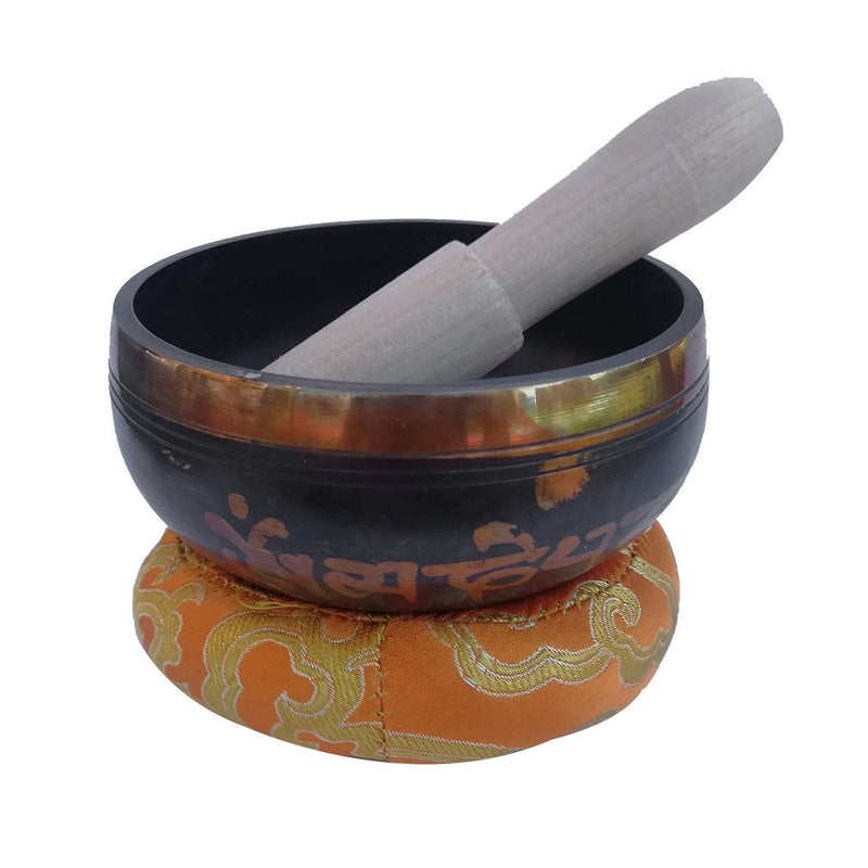 Tibetan Singing Bowl Set 9.5cm/3.7" for Meditation Yoga Chakra Healing Relaxation Mindfulness Heart Peace, Nepal Handcrafted Metal Brass Bowls with Hammered Mallet Silk Cushion,Perfect resonance Sound 9.5cm/3.7"