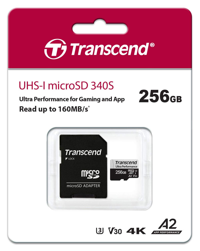Transcend 256GB microSDXC 340S High Performance Memory Card UHS- I, U3, V30, A2, 4K, Full HD - TS256GUSD340S