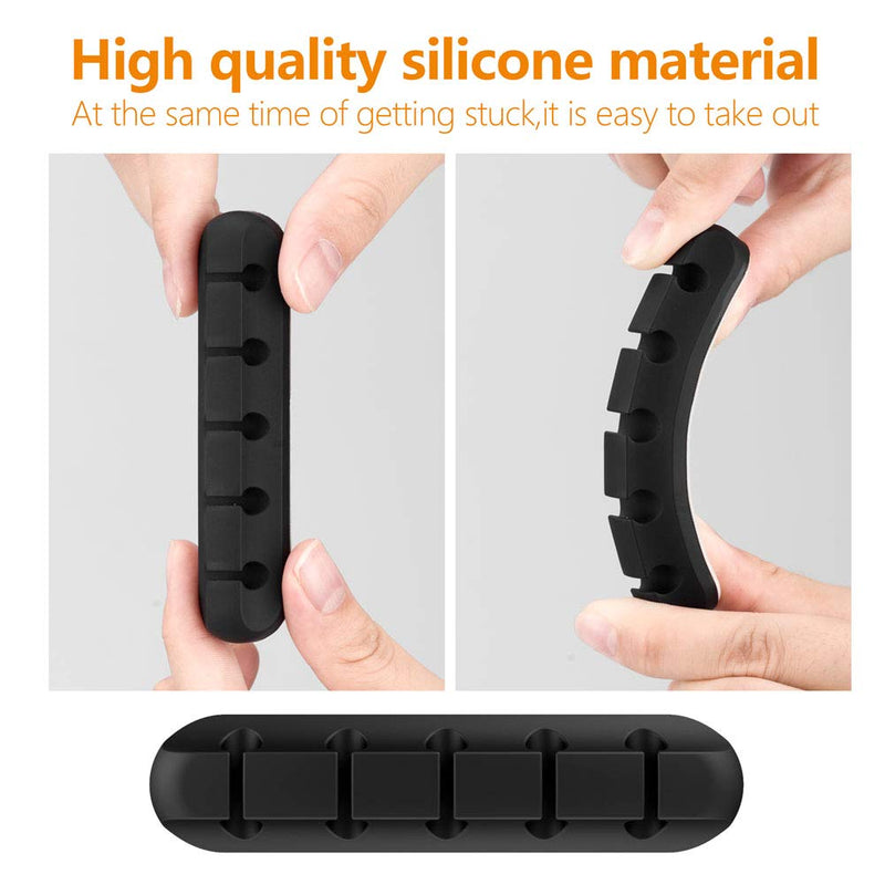 Cable Clips, 5 Packs Cable Management Cord Organizer, Self Adhesive Cord Holder for for USB Cable/Power Cord/Wire, Car and Desk, Home and Office (7-5-3-1-1 Slots) Black