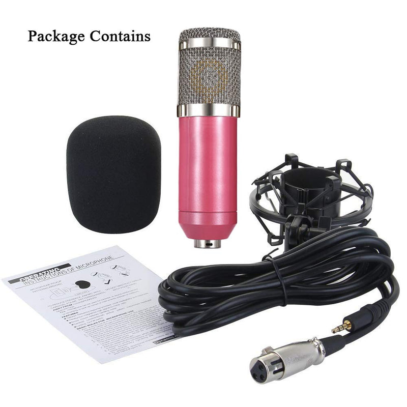 BM-800 Professional Cardioid Studio Condenser Microphone Bundle, with Shock Mount and Windproof Cotton for Studio Recording & Broadcasting (Pink) Pink