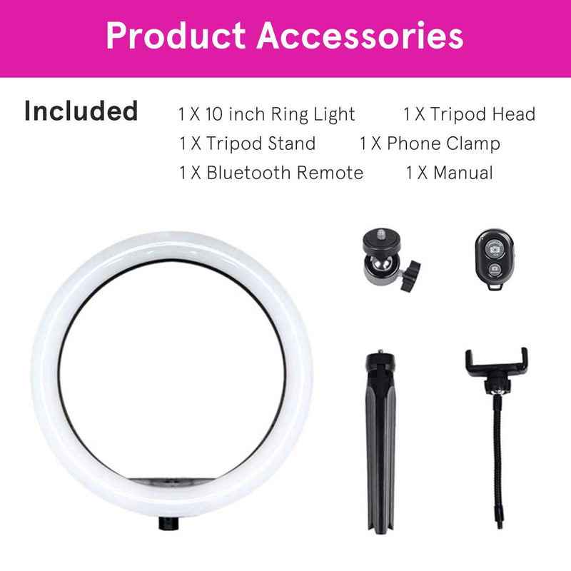 10" LED Ring Light with Stand, Remote Control &10 Brightness Level & 3 Light Modes with Phone Holder for YouTube Video Live Stream Makeup Photography and Tiktok for iPhone Android