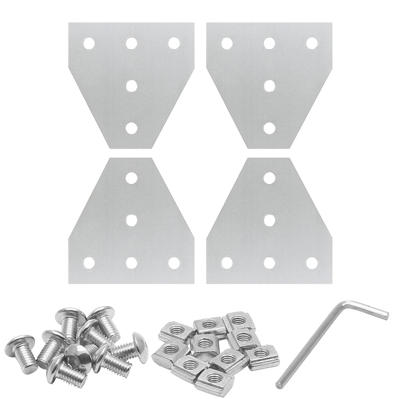Qjaiune 4Pcs 2020 T Shape Joint Plates, T Slot Aluminum Extrusion Plate with T Nuts, Outside Corner Bracket Joint Board Connection for 2020 Series Aluminum Extrusion Profile with Slot 6mm (Silver) T Shape - 4 Pack Silver