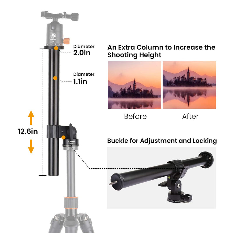 TARION Tripod Extension Arm Horizontal Centre Column Boom 12.6" Extender 360° Rotatable Aluminum Alloy Swivel Lock with Counterweight Sandbag for Overhead Photography and Filming Tripod Column+Sand Bag