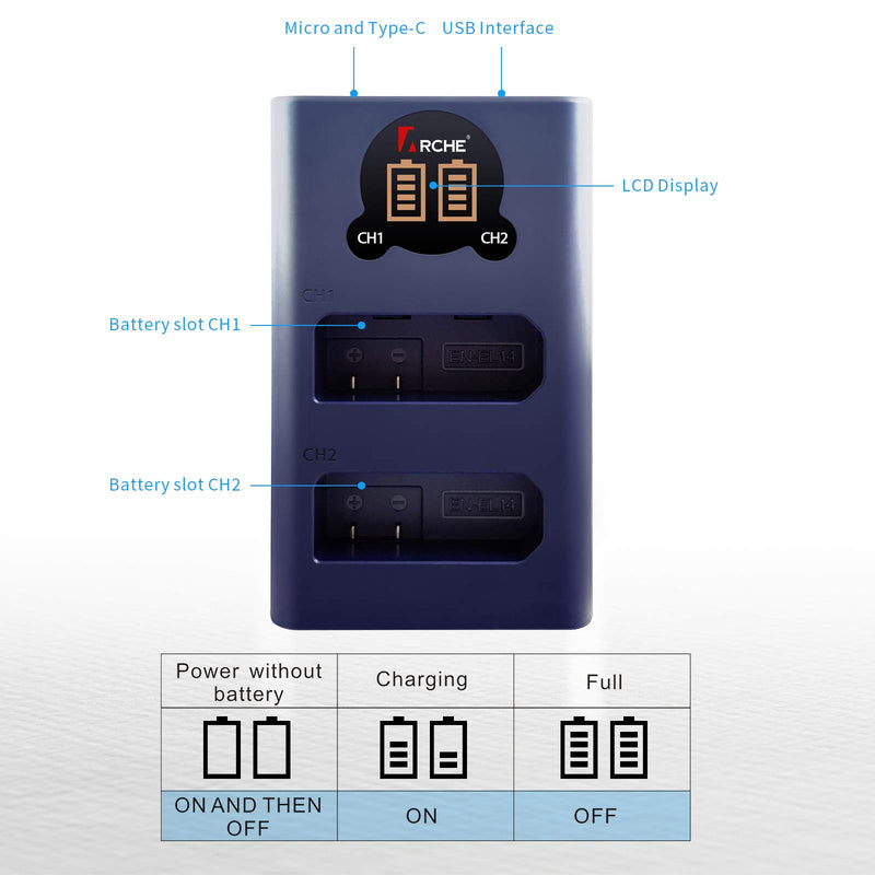 ARCHE EN-EL14 ENEL14 EN-EL14A ENEL14A Battery Charger Replacement Dual LCD USB Charger for Nikon Df, D3400, D5100, D5200, D5300, D5500, D5600, P7000, P7100, P7700, D7800, Df Camera Battery