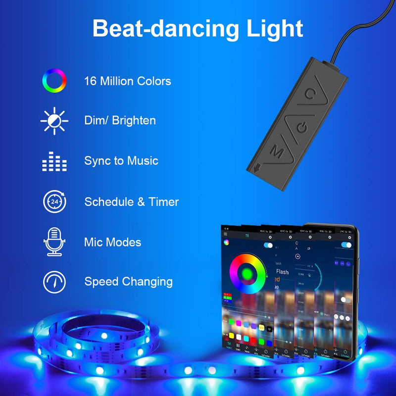 [AUSTRALIA] - Moobibear 3.3FT LED Smart Strip Lights, Music Sync Color Changing TV Blacklights Bluetooth APP Controlled, USB Powered Bias Lighting for 24 - 40 Inch TV, PC Monitor, Computer, Desk, Kitchen 