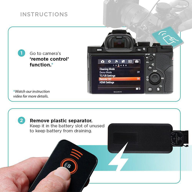 Foto&Tech IR Wireless Remote Control with Video Photo modes Compatible with Sony A7R IV III II A7III A9 A7 A7R A7S A6600 A6500 A6400 A6300 A6000 A65 A77 A99 A900 A700 A580 NEX-7 NEX-6 (2 Pieces) 2 PCS Black