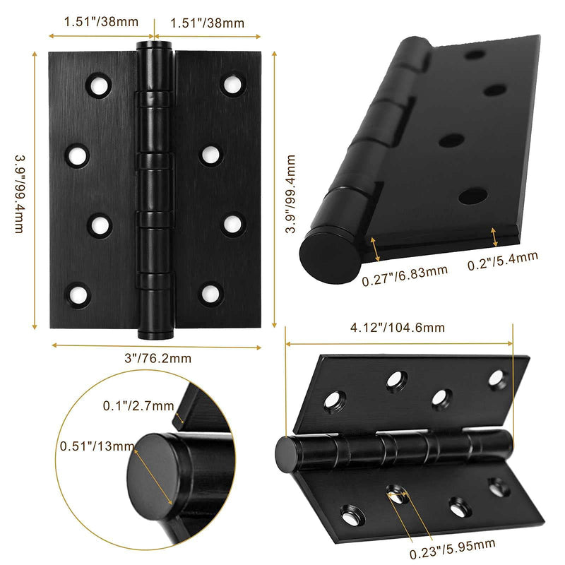 Dluno Heavy Duty Door Hinges 2 Pack Matte Black Door Hinges 4 Inch x 3 Inch Solid Stainless Steel Square Door Hinges Standard Bedroom Interior Door Hinge Hardware Control (Matte Black)