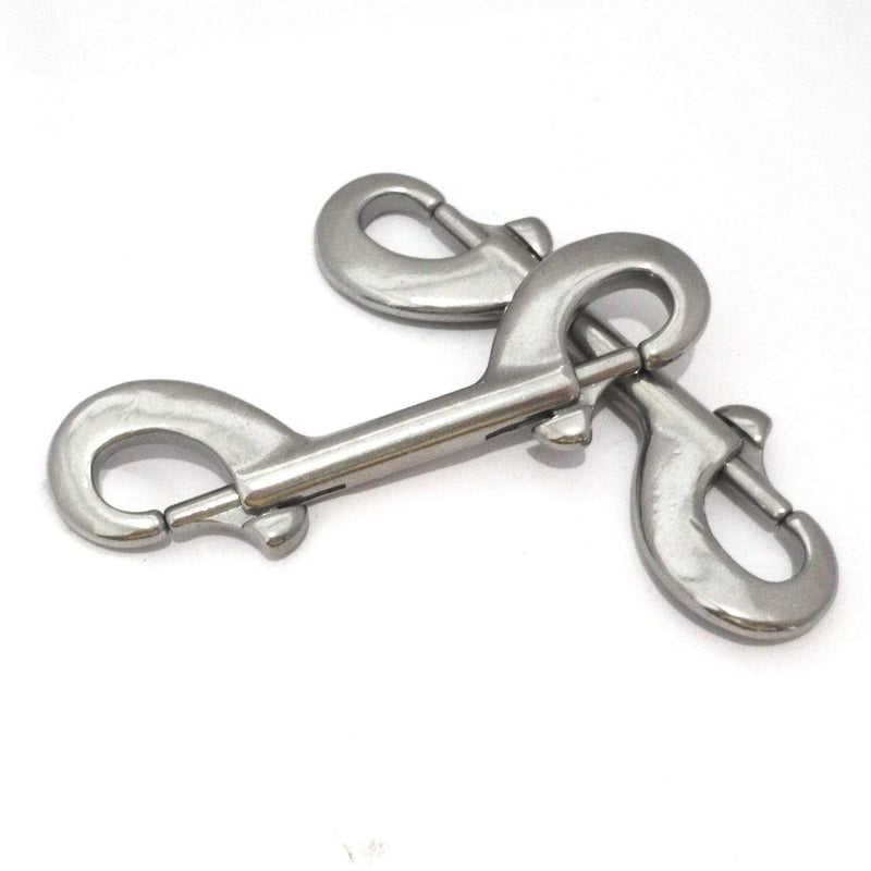 Pair of 316 SS Marine Grade 4-1/2''(115MM) Double Ended Bolt Snap Hook Double End Snap Trigger Chain Diving Clips for Water Bucket/Dog Leash/Pet Feed Bucket/Pet Hammock (Silver)