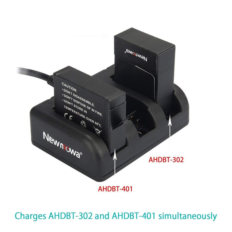 AHDBT-302 Newmowa 1300mAh Replacement Battery (2-Pack) and Rapid 3-Channel Charger for GoPro Hero 3, GoPro Hero 3+, AHDBT-301, AHDBT-302
