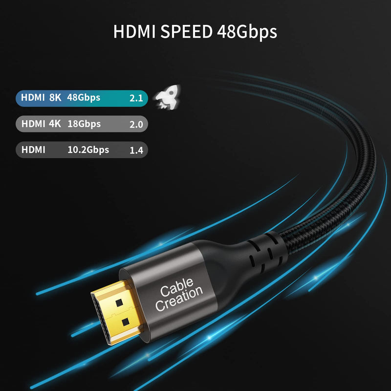HDMI Cables, CableCreation 8K HDMI 2.1 AM to AM Cable (48Gbps, 8K/60Hz) - 6.6 Feet, HDMI for PS4, eARC HDR HDCP 2.2 2.3 with PS5 PS4, Xbox Series X, MacBook Pro 2021, Roku TV, Sony TV, Samsung TV 6.6ft Dark Grey