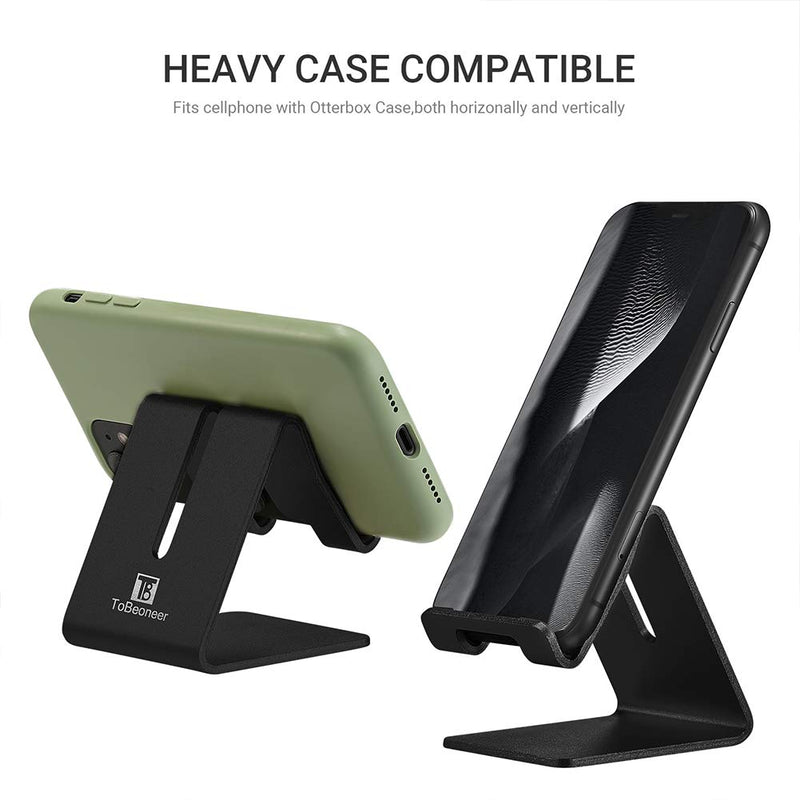 Desk Cell Phone Stand Holder - ToBeoneer Aluminum Desktop Solid Universal Desk Stand for All Mobile Smart Phone Tablet Huawei iPhone X 8 7 6 Plus 5 Ipad 3 4 Ipad Mini Samsung Home Office Decor (Black) Black