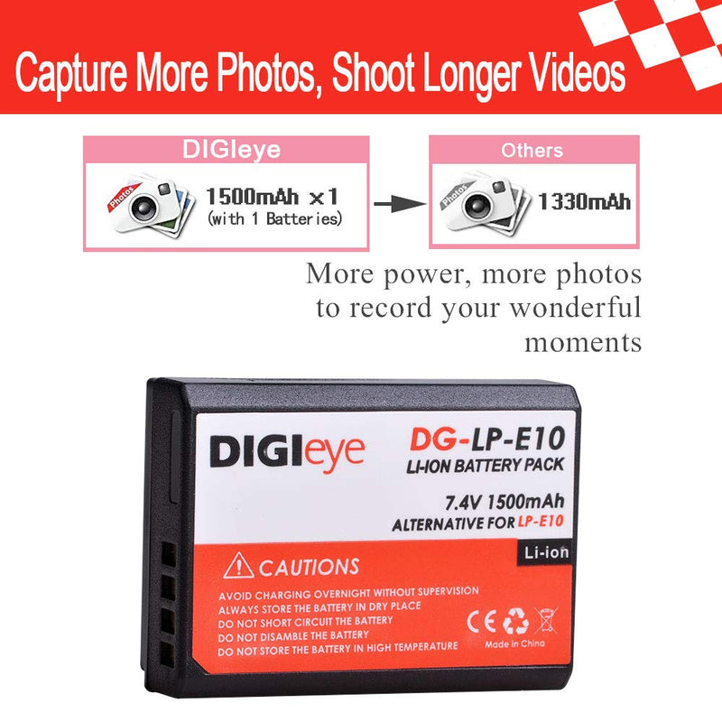 LP-E10 LPE10 E10 DIGIeye Battery (1-Pack) and Rapid USB Dual Charger for Canon EOS Rebel T3, T5, T6, T7, Kiss X50, Kiss X70, EOS 1100D, EOS 1200D, EOS 1300D, EOS 2000D